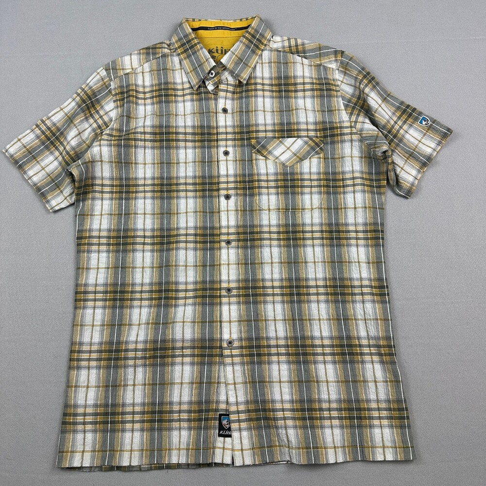 Kuhl Shirt Men Medium Green Plaid Short Sleeve Button Up Lightweight Outdoor M